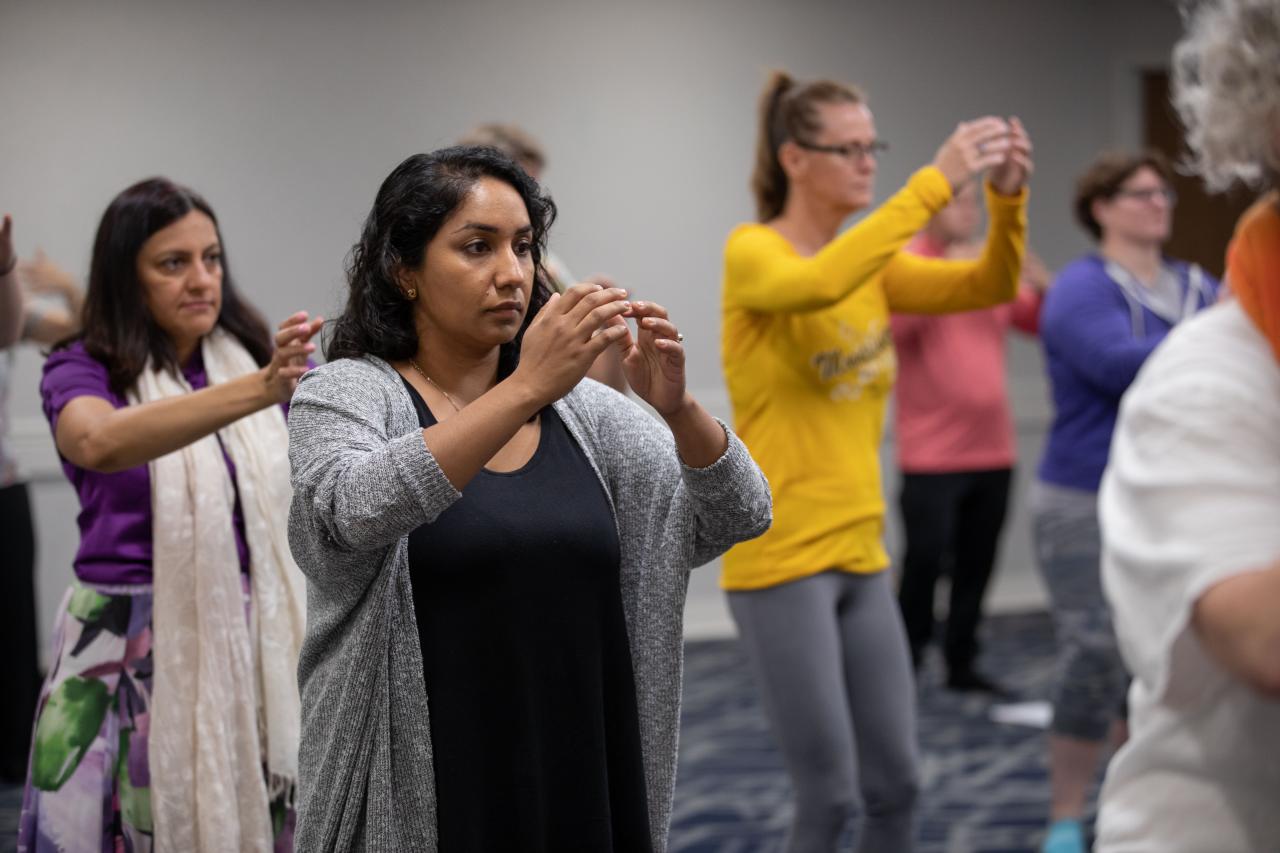 summit participants participating in Tai Chi activity